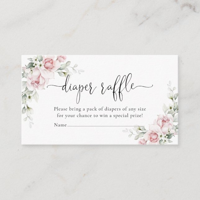 Blush Pink Floral Diaper Raffle Enclosure Card (Front)