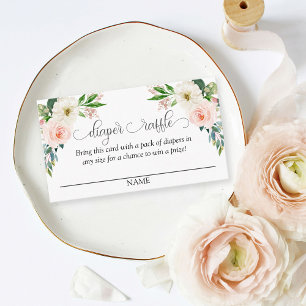Blush Pink Floral Diaper Raffle Script Text Enclosure Card
