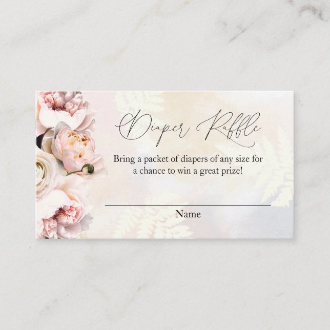 Blush Pink Floral Diaper Raffle Ticket Enclosure Card (Front)