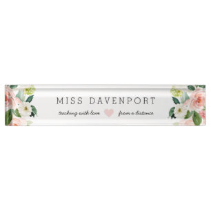 Blush Pink Floral Distance Learning Teacher Gift Nameplate