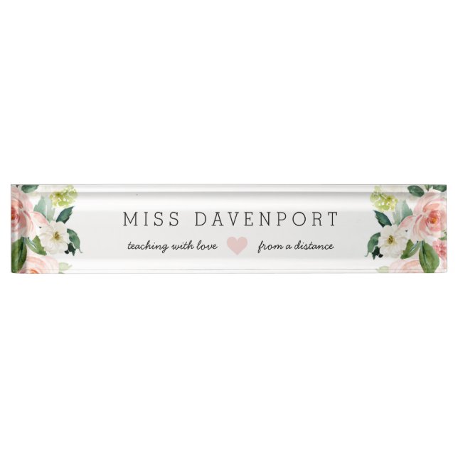 Blush Pink Floral Distance Learning Teacher Gift Nameplate (Front)