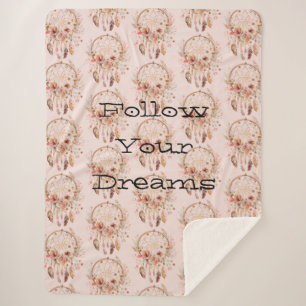 Blush Pink Floral Dream Catcher Sherpa Blanket
