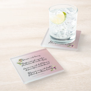 Blush Pink Floral Dream Poem (written by me) Glass Coaster