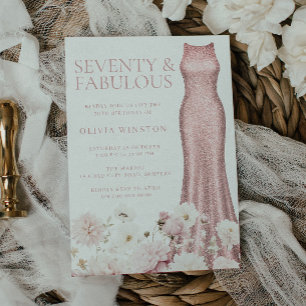 Blush Pink Floral & Dress 70th Birthday Party Invitation