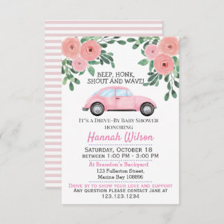 Blush Pink Floral Drive By Baby Shower Parade Invitation