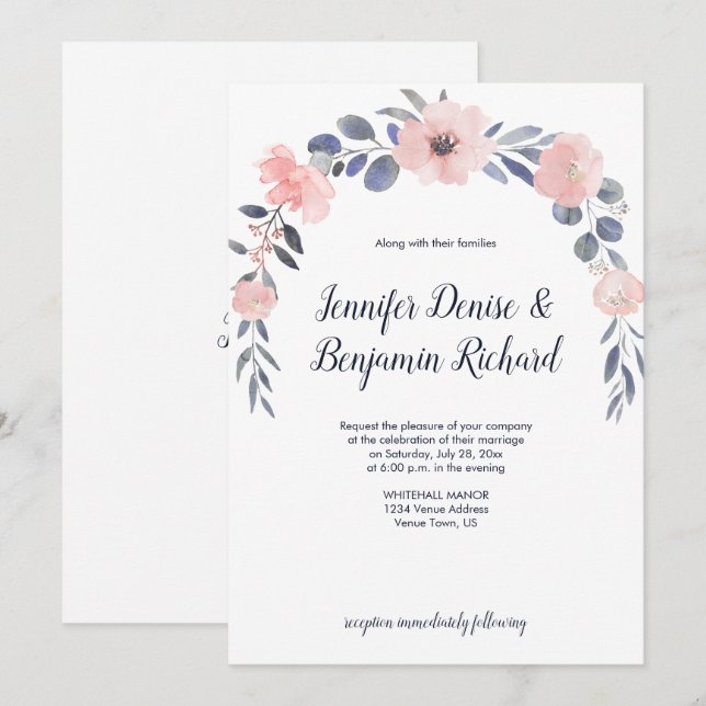 Blush Pink Floral Drop Wedding | Invitation (Front/Back)
