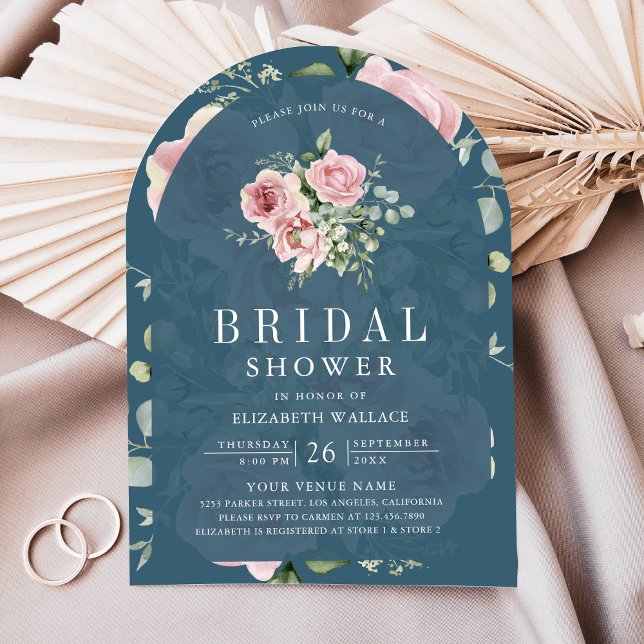 Blush Pink Floral Dusty Blue Bridal Shower Invitation (Creator Uploaded)