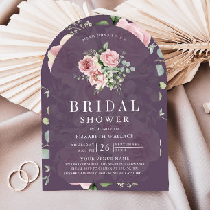 Blush Pink Floral Dusty Purple Bridal Shower Invitation