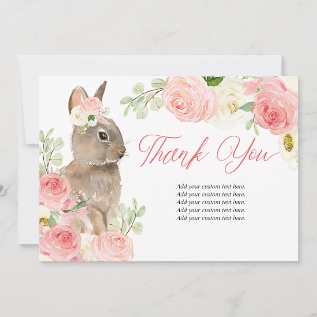 Blush pink floral easter bunny thank you card (Front)