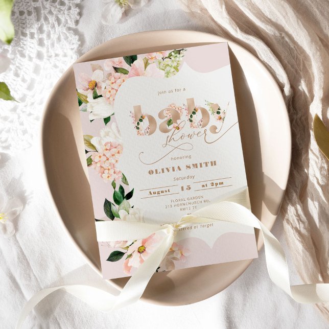 Blush pink floral elegant baby girl shower invitation (Creator Uploaded)