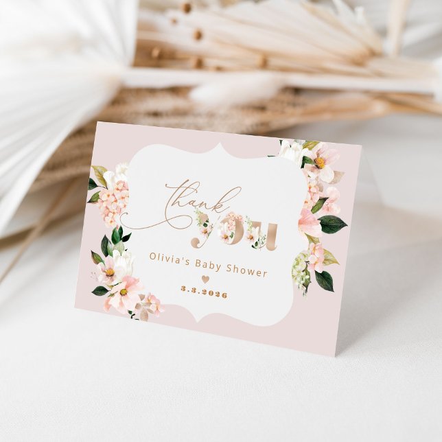 Blush pink floral elegant baby shower thank you card (Creator Uploaded)