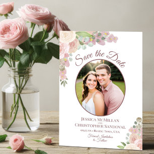 Blush Pink Floral Elegant Boho Wedding Photo Save The Date