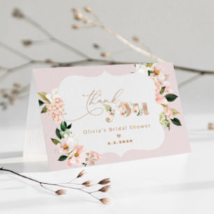 Blush pink floral elegant bridal shower thank you