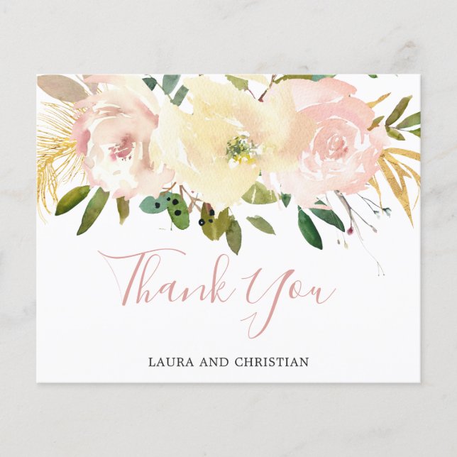 Blush Pink Floral Elegant Budget Wedding Thank You (Front)