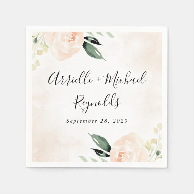 Blush Pink Floral Elegant Champagne Garden Wedding Napkin (Front)