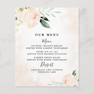 Blush Pink Floral Elegant Champagne Wedding Menu