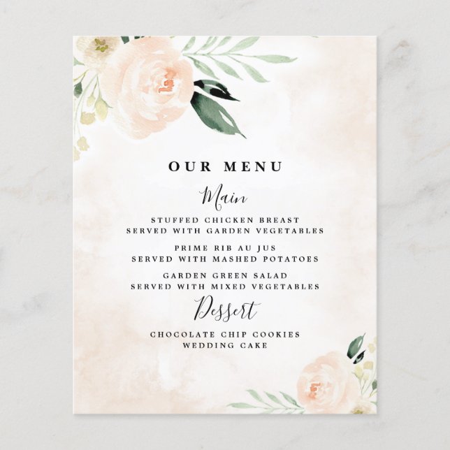 Blush Pink Floral Elegant Champagne Wedding Menu (Front)