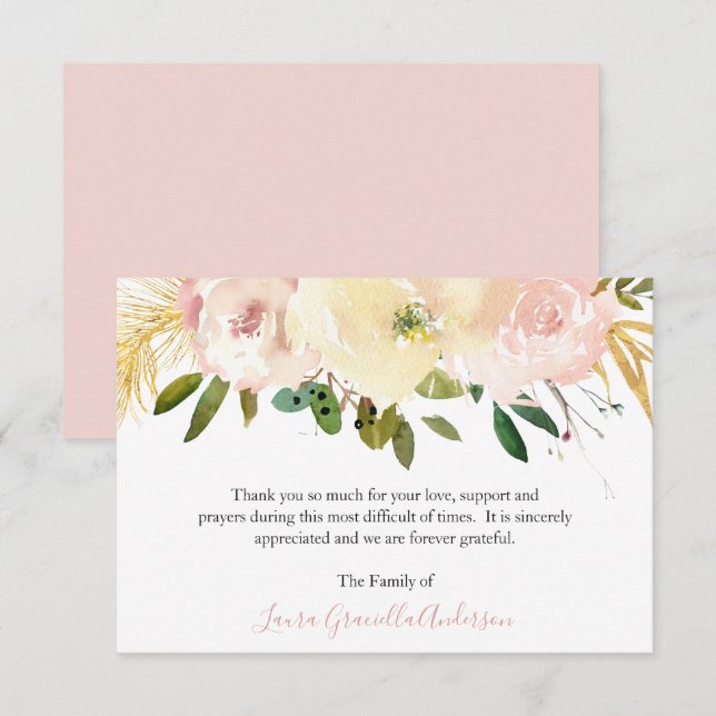 Blush Pink Floral Elegant Funeral Thank You Card (Front/Back)