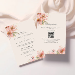 Blush Pink Floral Elegant Script Wedding QR Code Invitation