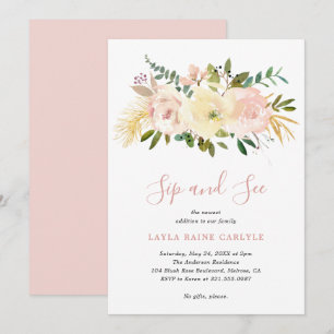 Blush Pink Floral Elegant Sip and See Invitation
