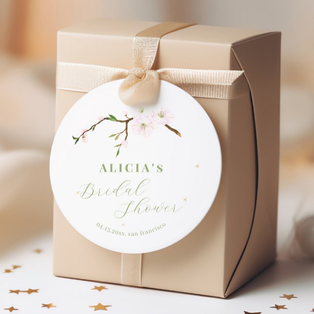 Blush pink floral elegant spring bridal shower classic round sticker (Creator Uploaded)