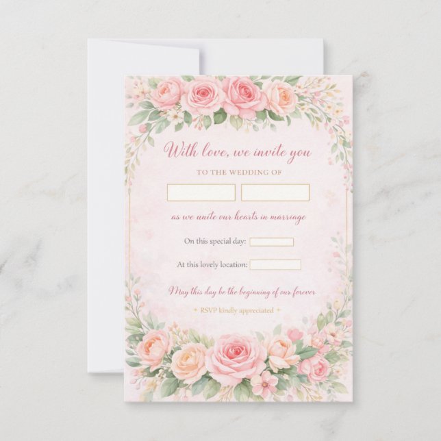 Blush Pink Floral Elegant Wedding Invitation Card (Front)