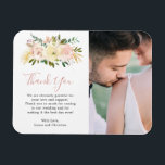 Blush Pink Floral Elegant Wedding Magnet<br><div class="desc">Romantic floral wedding favour magnet featuring "Thank You" in an elegant script and watercolor flowers in blush pink, dusty rose, champagne and ivory along with gold accent pieces. Below is your personalised message and to the right is your favourite photo. These elegant thank you magnets make useful wedding favours and...</div>