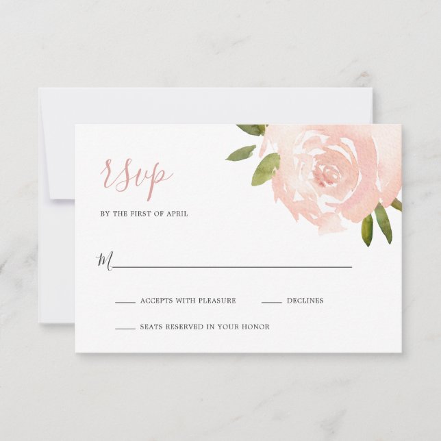 Blush Pink Floral Elegant Wedding RSVP Card (Front)