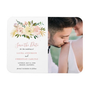 Blush Pink Floral Elegant Wedding Save the Date Magnet