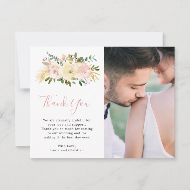 Blush Pink Floral Elegant Wedding Thank You Card (Front)