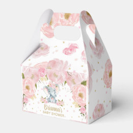 Blush Pink Floral Elephant Baby Shower Birthday Favour Box