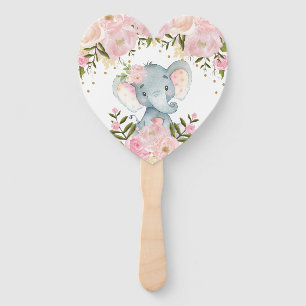 Blush Pink Floral Elephant Baby Shower Birthday Hand Fan