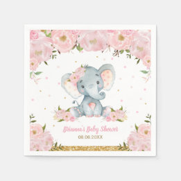 Blush Pink Floral Elephant Baby Shower Birthday N Napkin