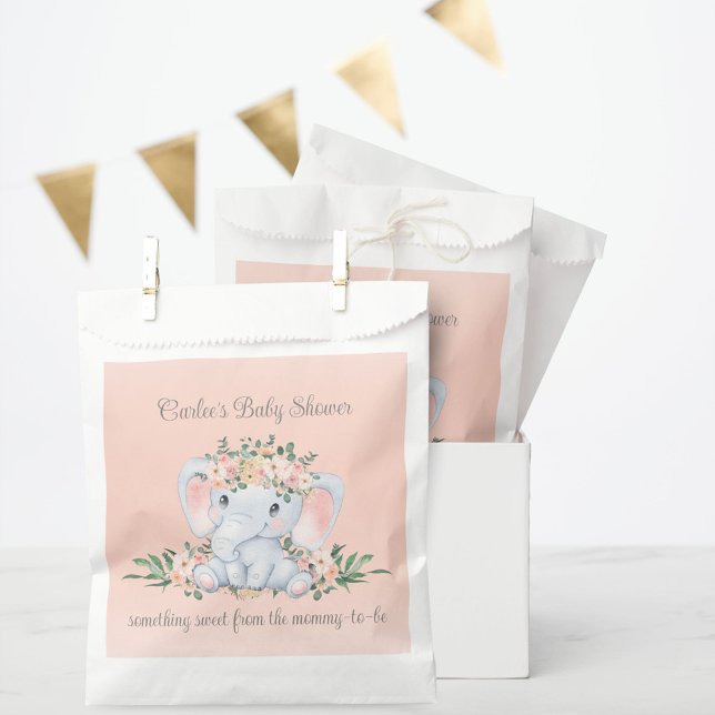 Blush Pink Floral Elephant Baby Shower Thank You Favour Bags (Blush Pink Boho Floral Cute Elephant Baby Shower Favor Bags for Thank You Gifts)