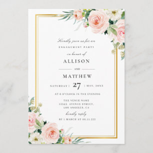 blush pink floral engagement party invitation