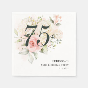 Blush Pink Floral Eucalyptus 75th Birthday Party Napkin