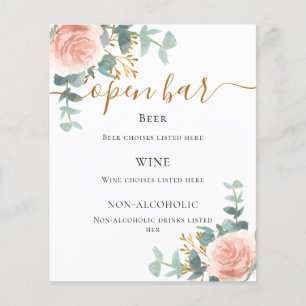Blush pink floral eucalyptus bar menu
