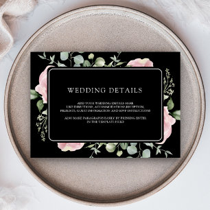 Blush Pink Floral Eucalyptus Black Wedding Details Enclosure Card