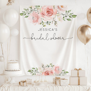 Blush pink floral eucalyptus bridal shower tapestry