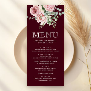 Blush Pink Floral Eucalyptus Burgundy Wedding Menu