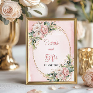 Blush Pink Floral Eucalyptus Cards and Gifts Table Poster