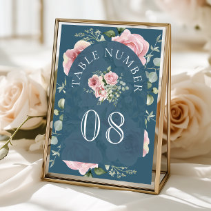 Blush Pink Floral Eucalyptus Dusty Blue Wedding Table Number