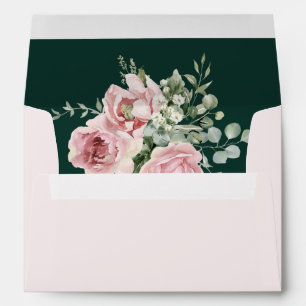 Blush Pink Floral Eucalyptus Emerald Green Wedding Envelope