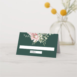 Blush Pink Floral Eucalyptus Emerald Green Wedding Place Card