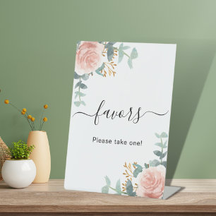 Blush pink floral eucalyptus favours sign