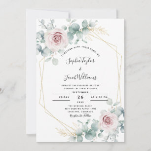 Blush Pink Floral Eucalyptus Geometric Wedding Invitation