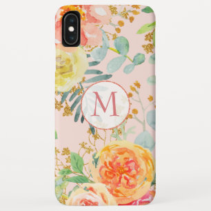 Blush Pink Floral Eucalyptus Glitter Monogram iPhone XS Max Case
