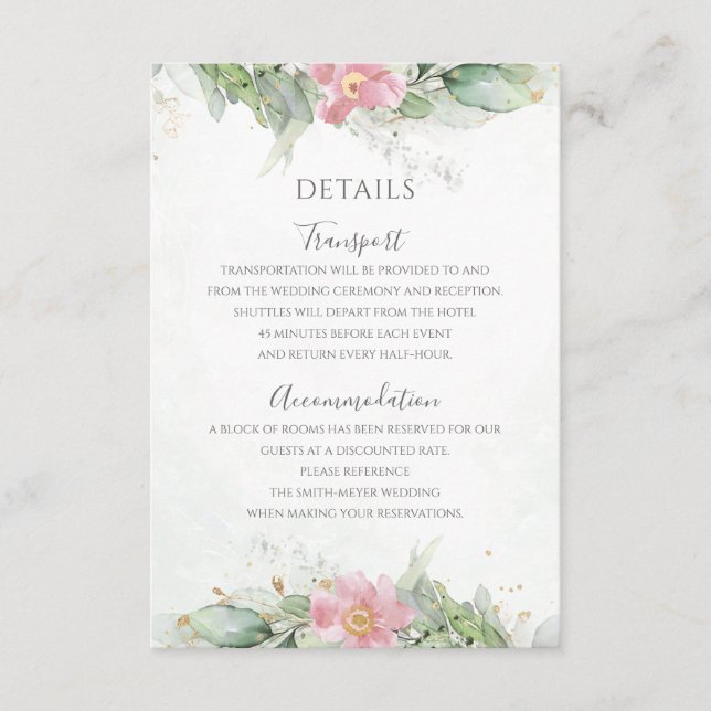 Blush Pink Floral Eucalyptus Greenery Gold Wedding Enclosure Card (Front)