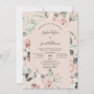 Blush Pink Floral Eucalyptus Greenery Wedding  Invitation