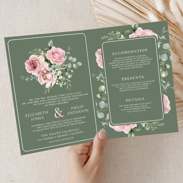 Blush Pink Floral Eucalyptus Sage Green Wedding Invitation (Creator Uploaded)